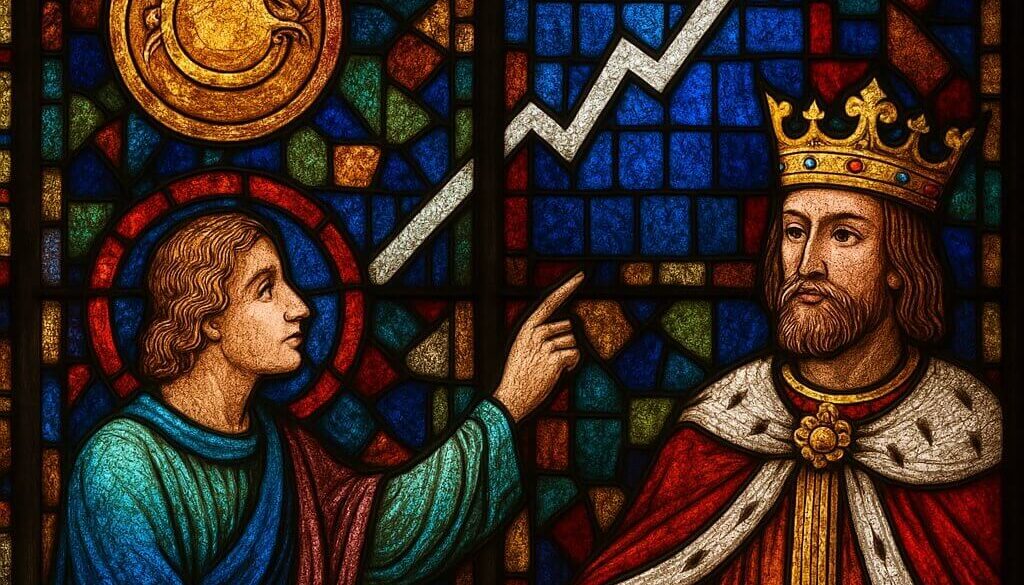 Vidriera gótica con símbolos alegóricos a las inversiones